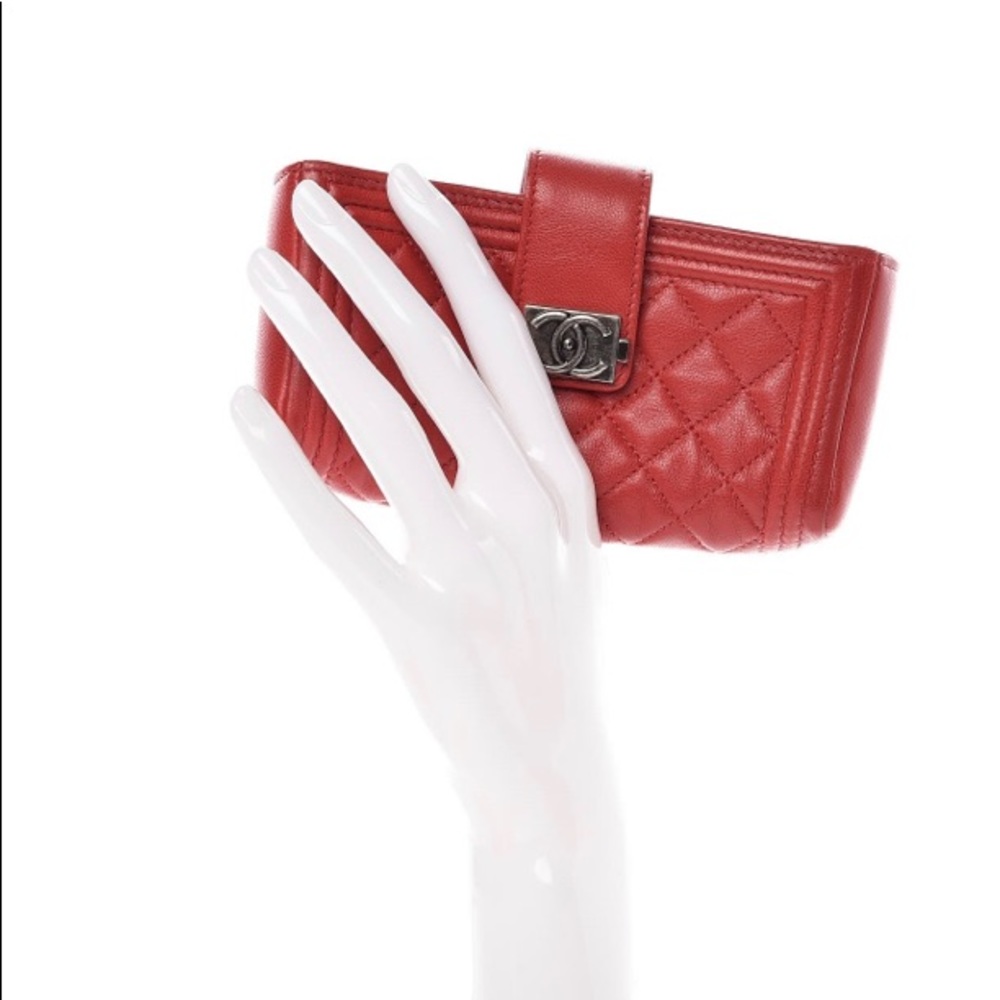 Authentic CHANEL Boy Red Lambskin phone clutch